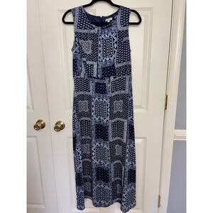 Talbots Petites 8P Blue & White Patchwork Paisley Maxi Dress Sleeveless